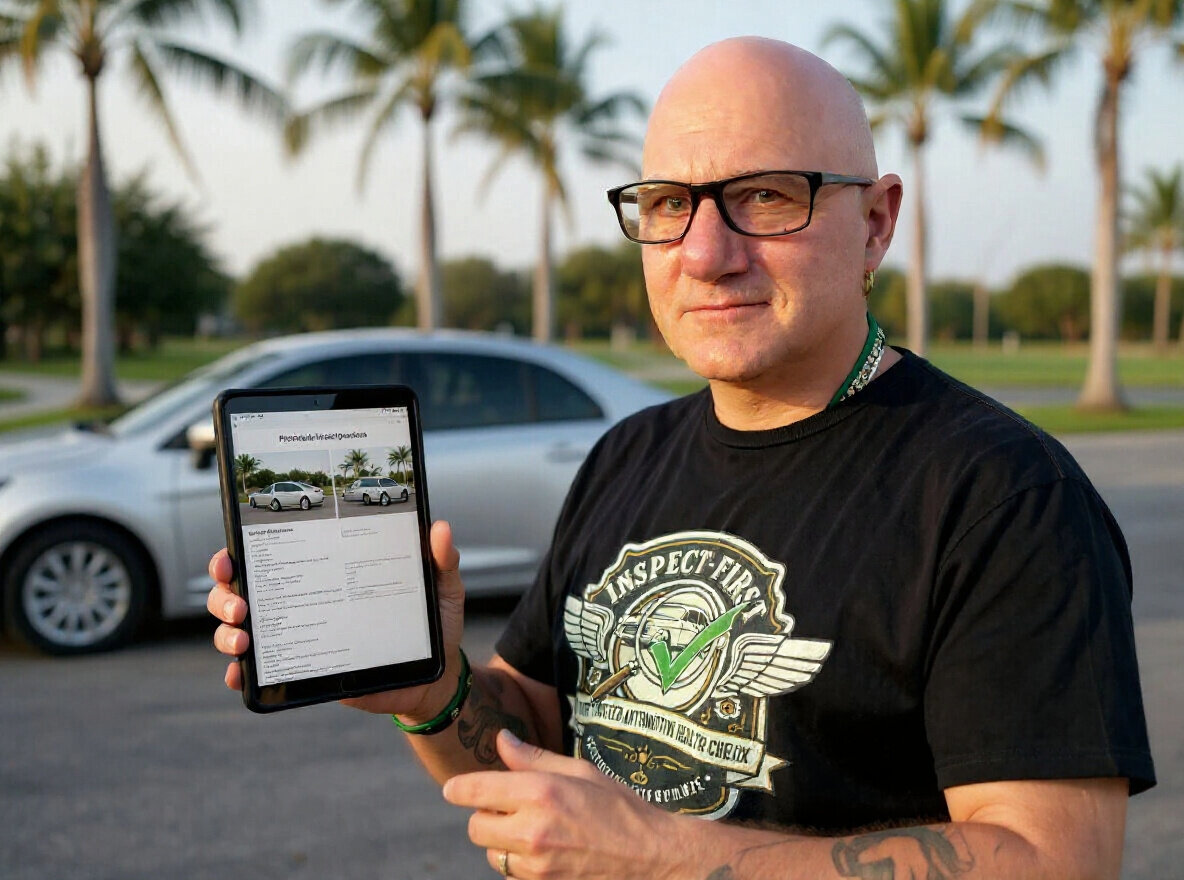 Anthony showing the inspection report on a tablet